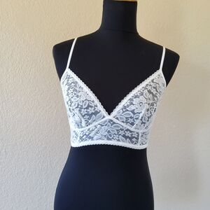 New INC International Concepts White Lace Longline Bralette Size S Sheer Floral
